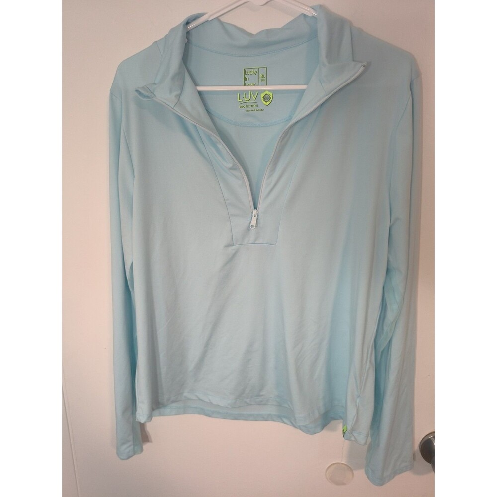 Lucky In Love Women’s 1/4 Zip Long Sleeve XL 50 Spf UV Pullover Blue